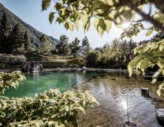 Schwimmteich vor dem Hotel BLEIB BERG